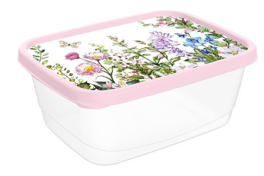 Контейнер для продуктов прямоугольный 0,5л с декором Цветущий луг (светло-розовый)